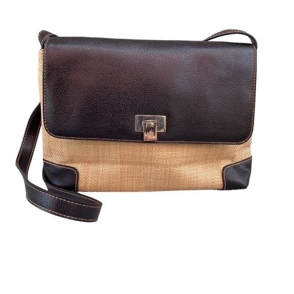 Liz Claiborne Black Tan Woven Wicker Straw Bag Shoulder Purse - Picture 1 of 15